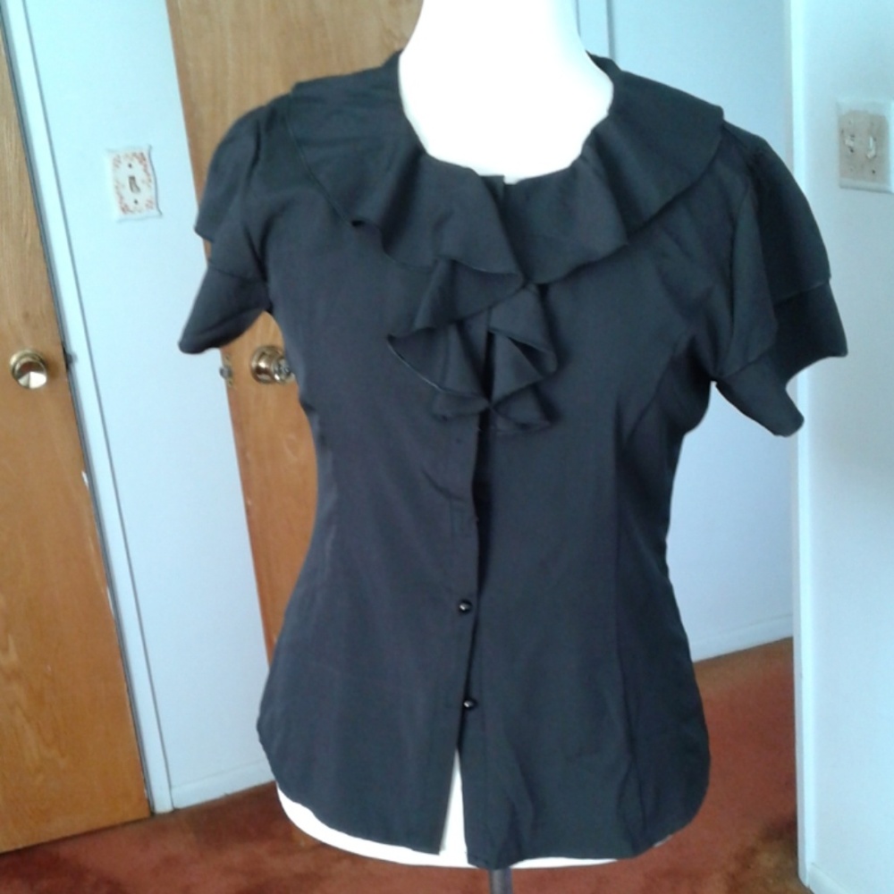 NWT.  Short sleeve black ruffle blouse